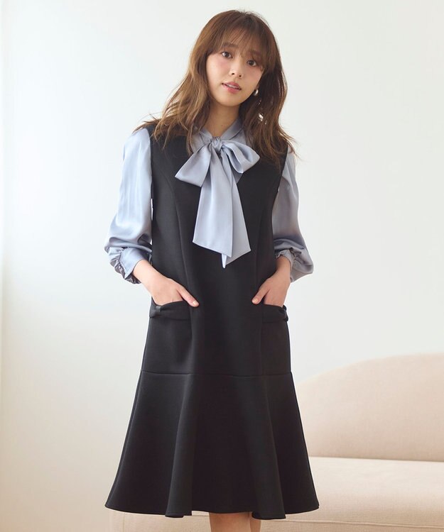 Feroux 【新型・洗える】リボンデザイン ダンボールワンピース ブラック系