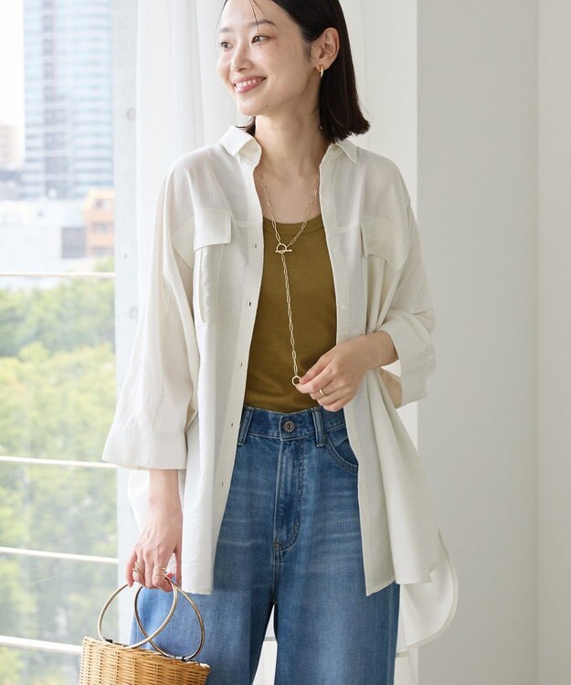 AMERICAN HOLIC 【WEB限定】接触冷感Wポケットシャツチュニック Ivory