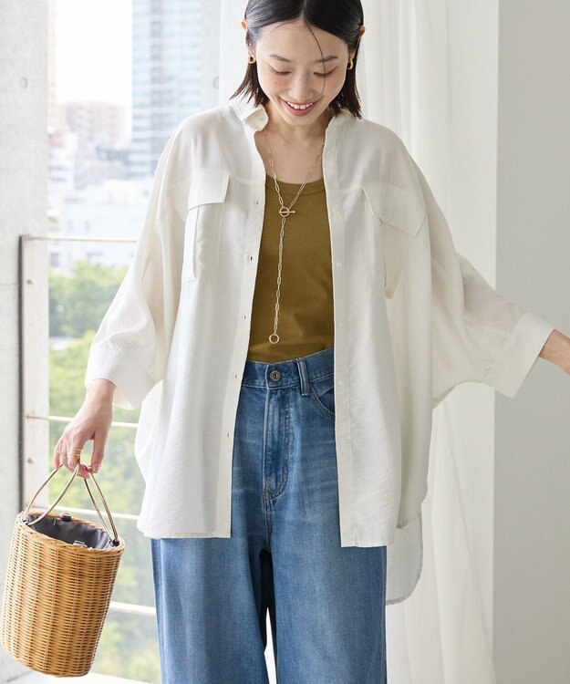 AMERICAN HOLIC 【WEB限定】接触冷感Wポケットシャツチュニック Ivory