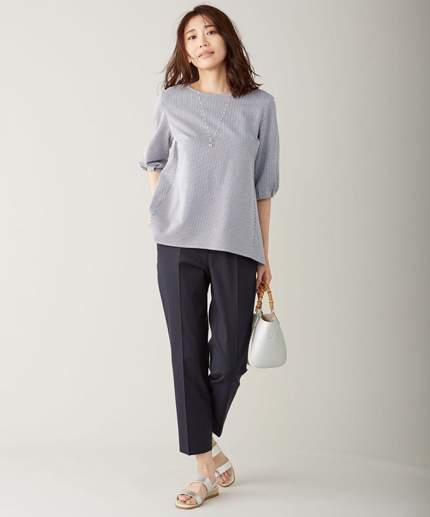 J.PRESS LADIES S 【シワになりにくい】コットンフィッティーシャーク テーパードパンツ ネイビー系