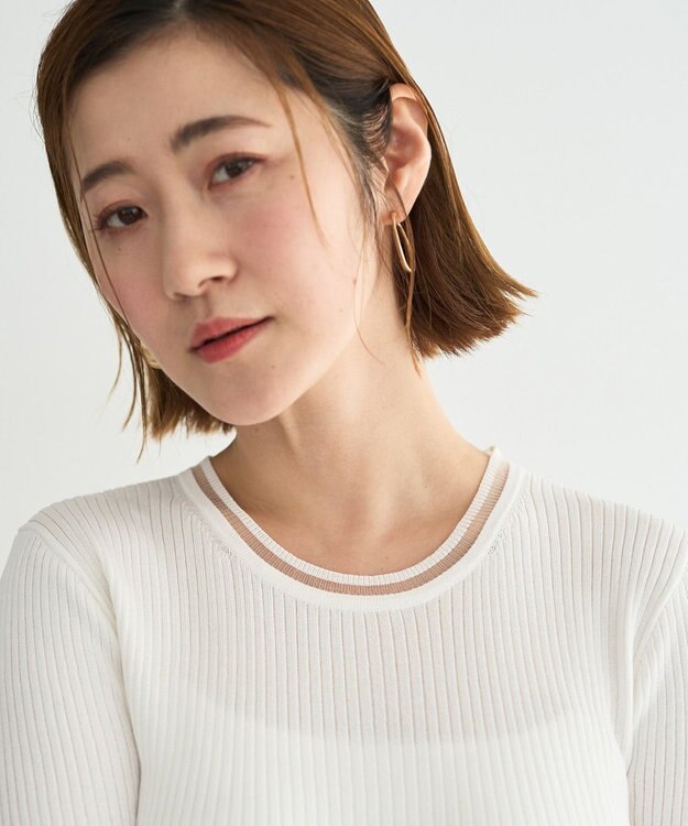 YECCA VECCA シアーMIX5分袖ニット Off White