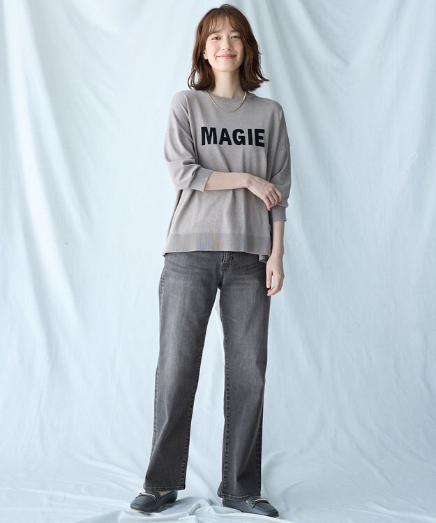 ANY L 【洗濯機可/ウエストゴム/ストレッチ】ストレートデニムパンツ グレー