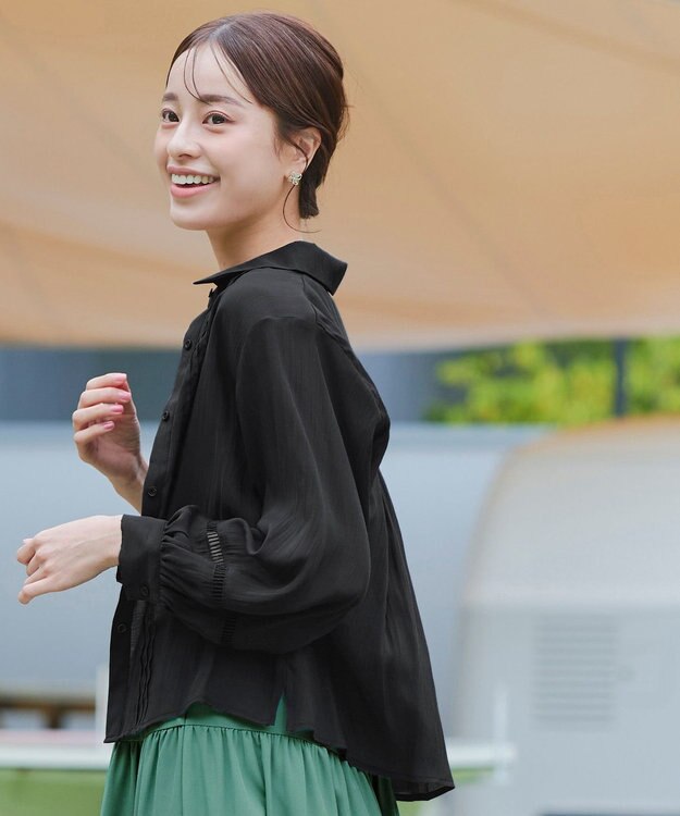 Tiaclasse 【洗える】はしごレースパフ袖シャツ ブラック