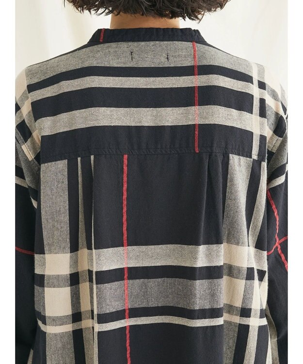 CRAFT STANDARD BOUTIQUE 先染めチェック（大）バンドカラー袖ＲＩＢ　ＯＰ Black