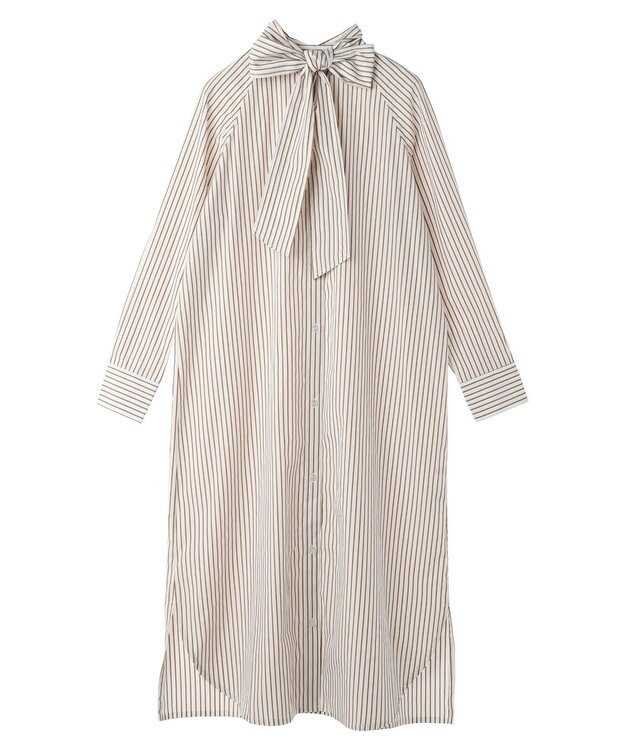 earth music&ecology ボウタイシャツワンピース Stripe Brown