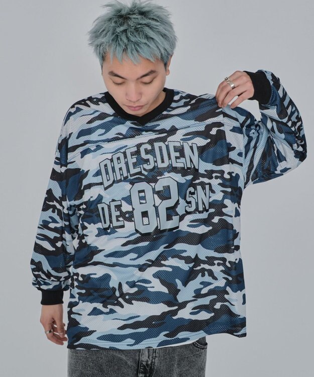 WEGO 【ユニセックス着用ITEM/MLサイズ展開】カモフラナンバリングホッケーT（LS） ブルー