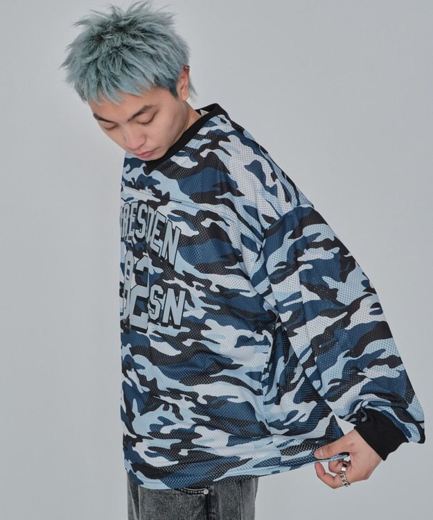 WEGO 【ユニセックス着用ITEM/MLサイズ展開】カモフラナンバリングホッケーT（LS） ブルー