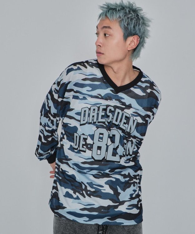 WEGO 【ユニセックス着用ITEM/MLサイズ展開】カモフラナンバリングホッケーT（LS） ブルー