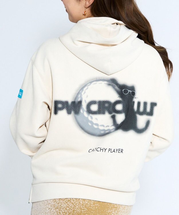 PW CIRCULUS 2025 NEW！【手洗い洗濯可】【WOMEN】キャットグラフィック スエードライク デタッチャブルフーディ ゴルフウェア レディース ホワイト系