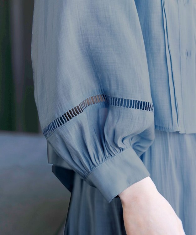 Tiaclasse 【洗える】はしごレースパフ袖シャツ サックス