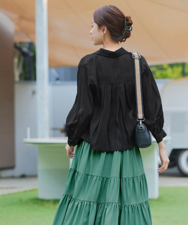 Tiaclasse 【洗える】はしごレースパフ袖シャツ ブラック