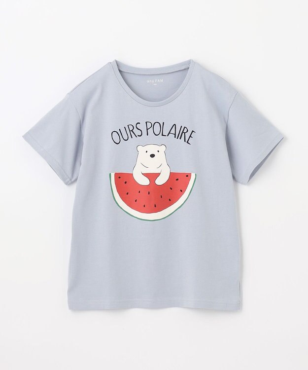 ANY KIDS 接触冷感 ミラクルプリント Tシャツ サックスブルー×スイカ