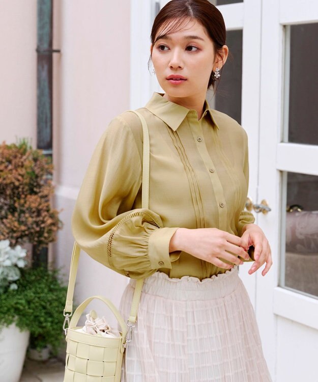 Tiaclasse 【洗える】はしごレースパフ袖シャツ イエロー