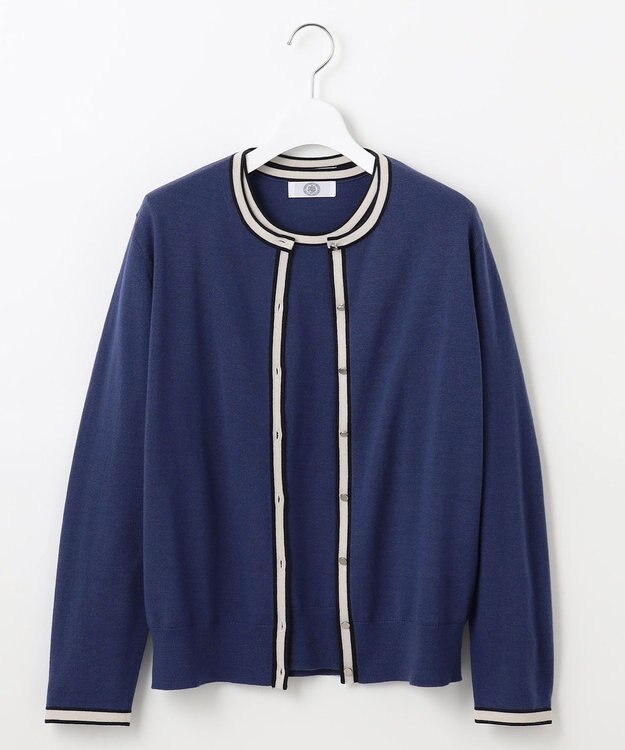 J.PRESS LADIES L 【洗える】トリムツイン ニット ブルー系