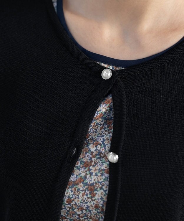 Tiaclasse L 【洗える】ミラノリブ編みが大人上品なリボンニットカーディガン ブラック