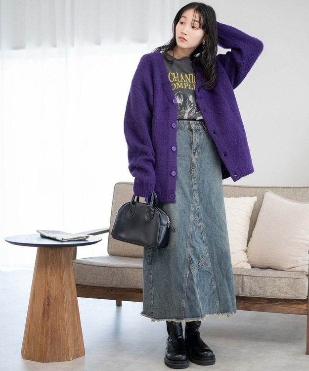 WEGO モヘアライクBIGカーディガン パープル