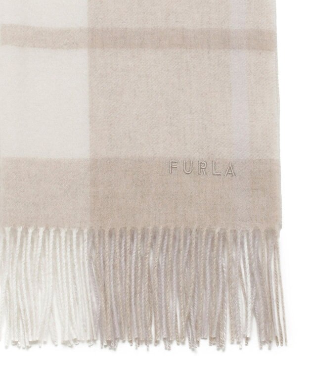 MOONBAT FURLA ウール混ラメ入りブロックチェックストールマフラー／幅50cm ベージュ