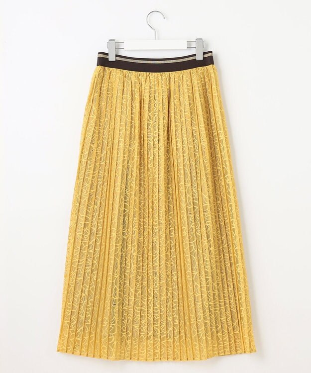 自由区 L 【セットアップ対応・ウエストゴム・洗える】ラッセルレース  スカート イエロー系