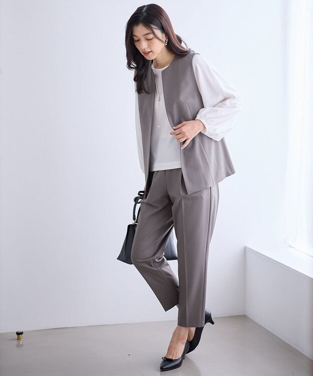 ANY L 【3SET】きちんと見え3点コーデセット（ブラウス＋ジレ＋パンツ） 杢グレー