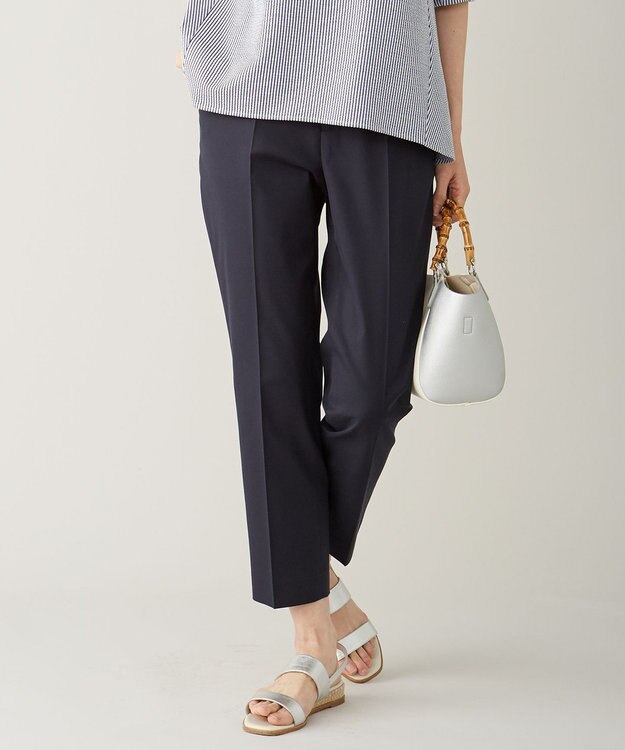 J.PRESS LADIES S 【シワになりにくい】コットンフィッティーシャーク テーパードパンツ ネイビー系