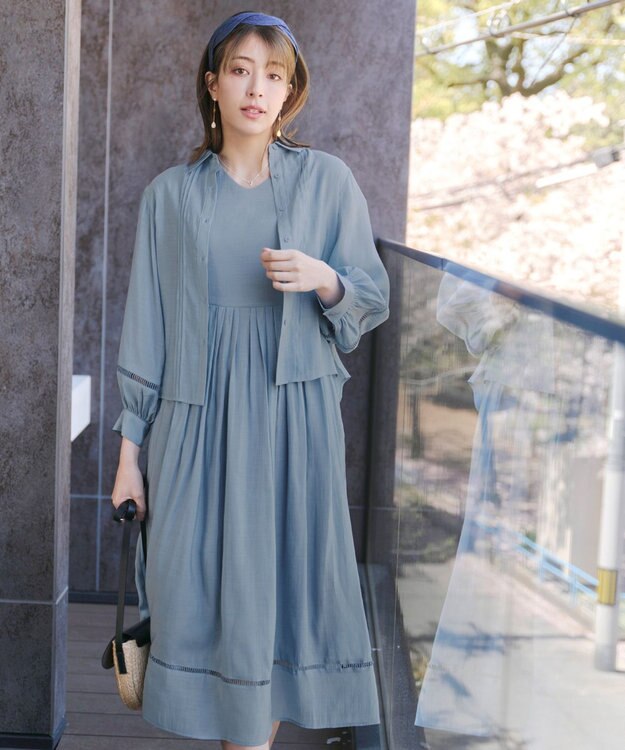 Tiaclasse 【洗える】はしごレースパフ袖シャツ サックス