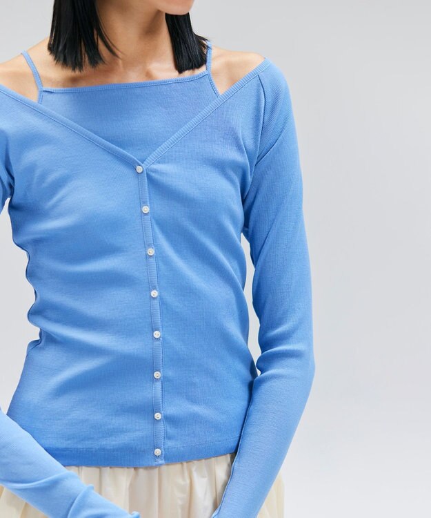 BEIGE， 【洗える・BAILA 10月号掲載】MARINO / 2WAYリブコンパクトカーディガン Sky