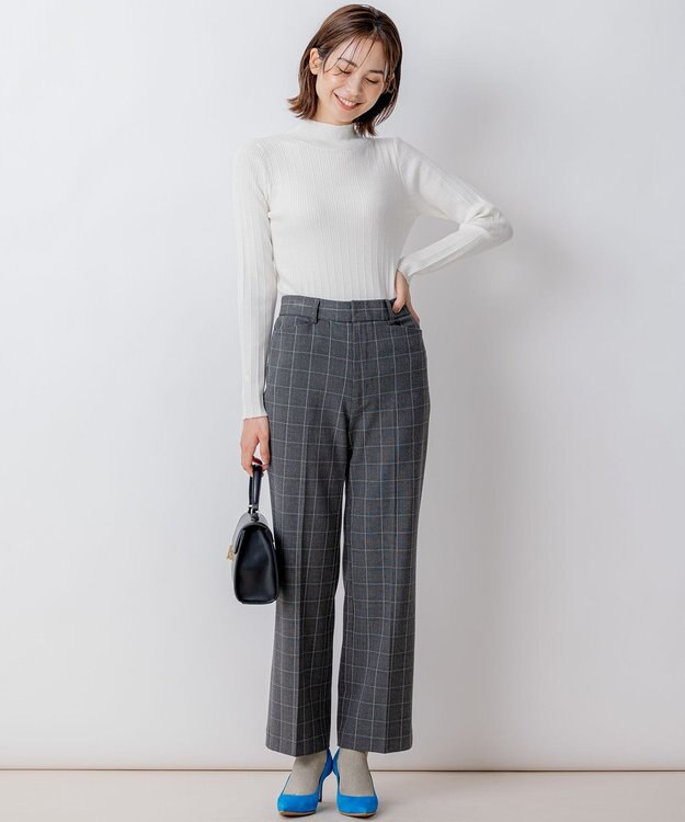 組曲 S 2WAYウォームストレッチ ストレートチェックパンツ グレー系3