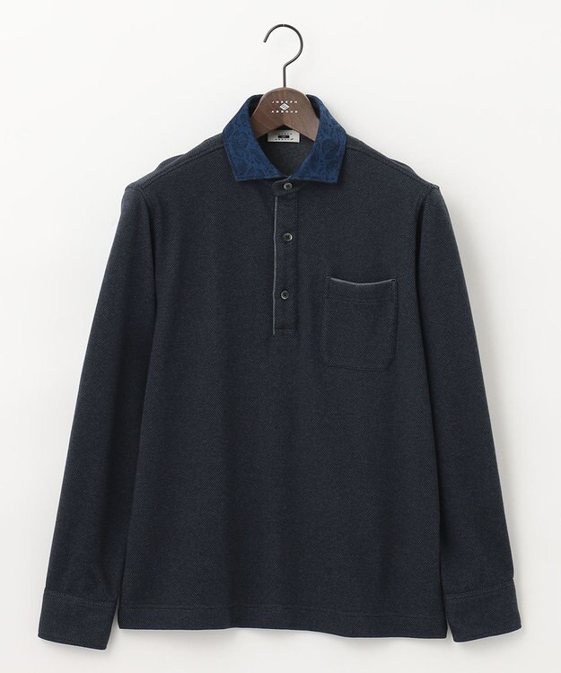 JOSEPH ABBOUD 【人気！多機能ポロシャツ】ペイズリー柄　ウィンターダディポロシャツ ネイビー系