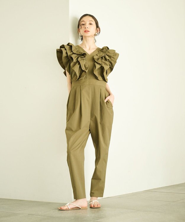 #Newans ラッフルフリルオールインワン カーキ