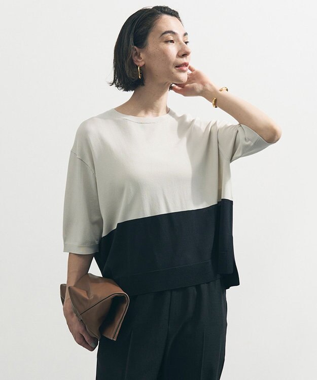 UNFILO L スゴ機能美ニット ハーフスリーブ バイカラー