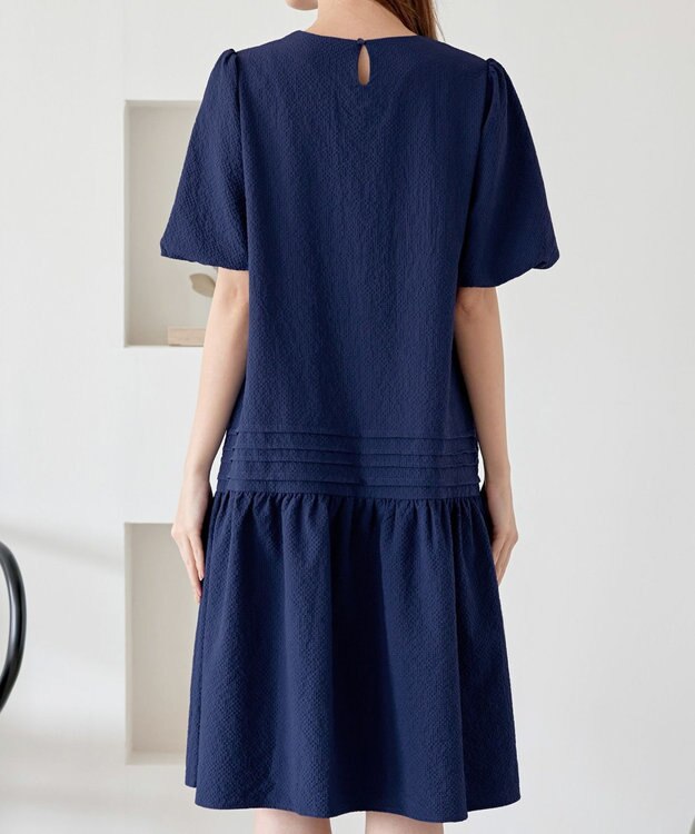 Tiaclasse L 【洗える】リップルピンタックワンピチュニック ネイビー