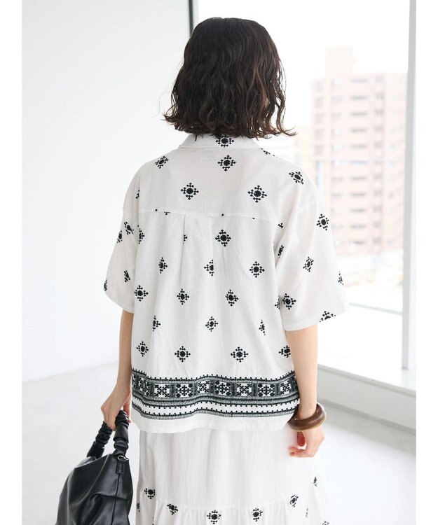 CRAFT STANDARD BOUTIQUE パネル刺繍開襟シャツ Off White