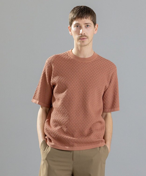 JOSEPH HOMME ドライコットンリンクス　半袖ニット ライトオレンジ系