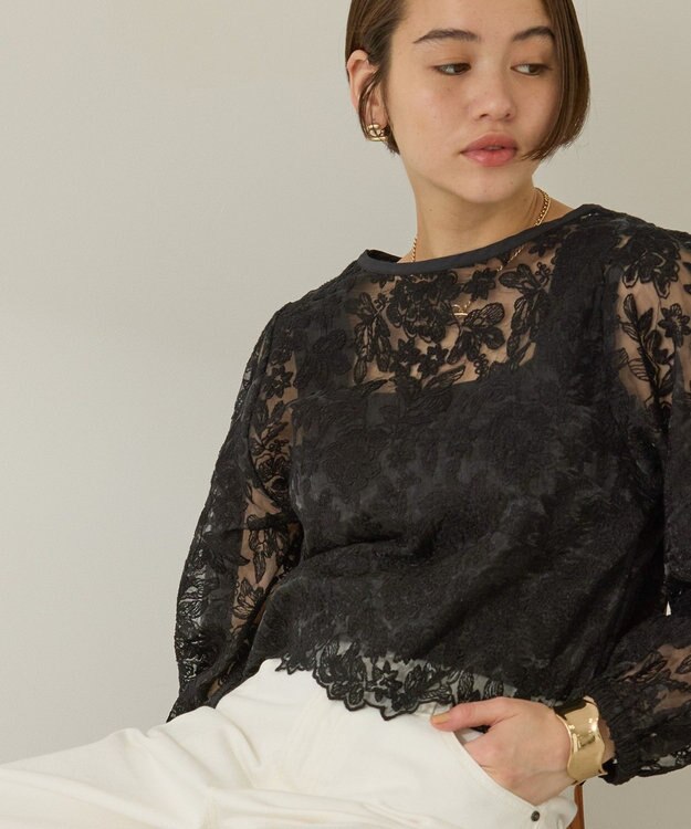 AMERICAN HOLIC 前後２WAYシアーレースブラウス Black