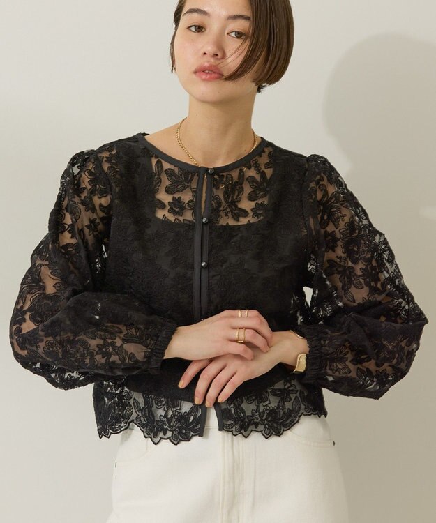 AMERICAN HOLIC 前後２WAYシアーレースブラウス Black
