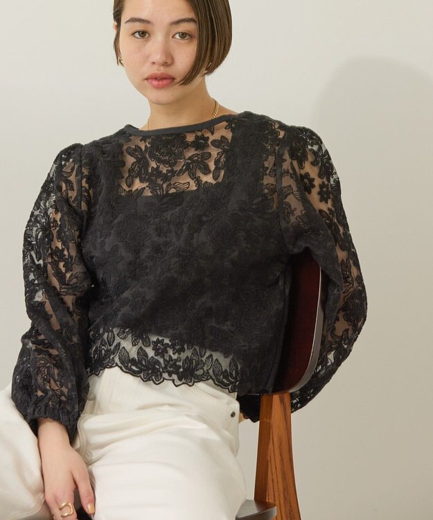 AMERICAN HOLIC 前後２WAYシアーレースブラウス Black