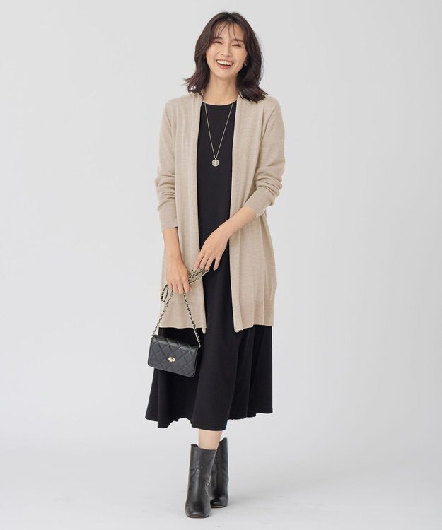 23区 ヴィスコースストレッチ ニット フレア ワンピース ブラック