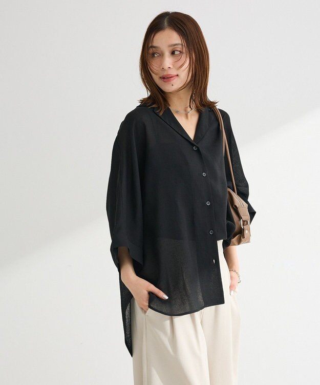 Green Parks 開襟シアーシャツジャケット Black