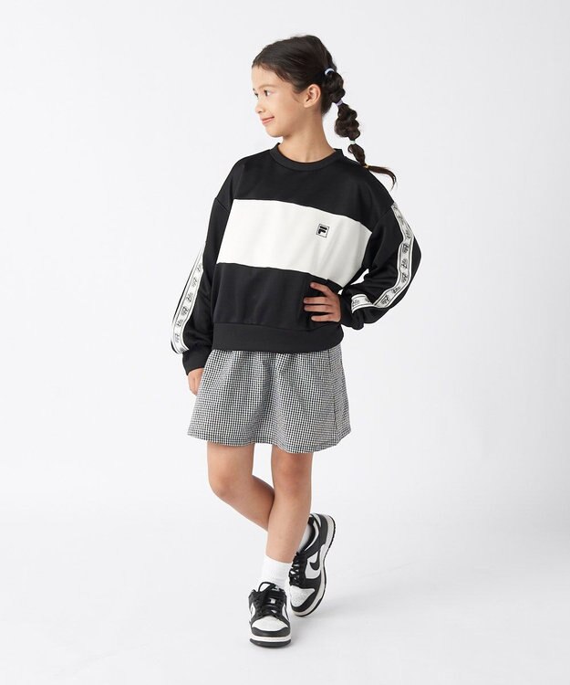 OP／FILA 【FILA】モノクロカラークルーネックスウェット/キッズ ブラック