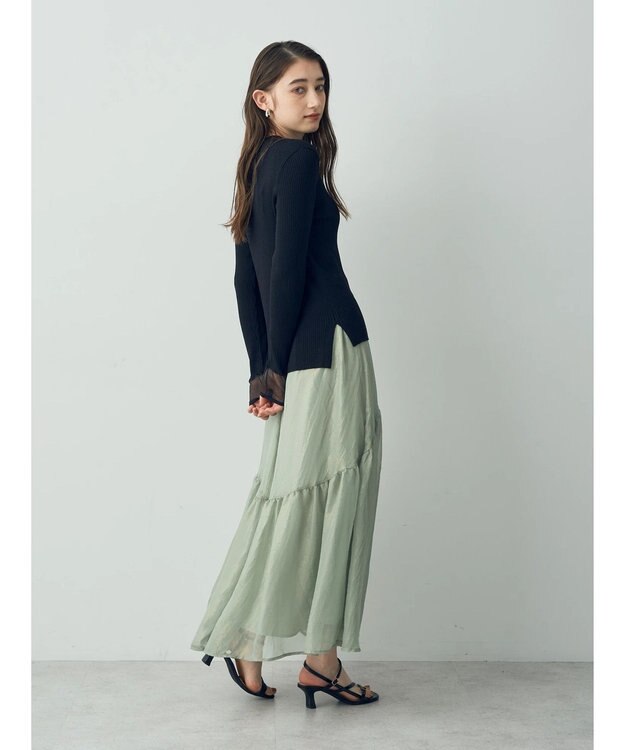 YECCA VECCA 箔プリントシアーギャザースカート Green