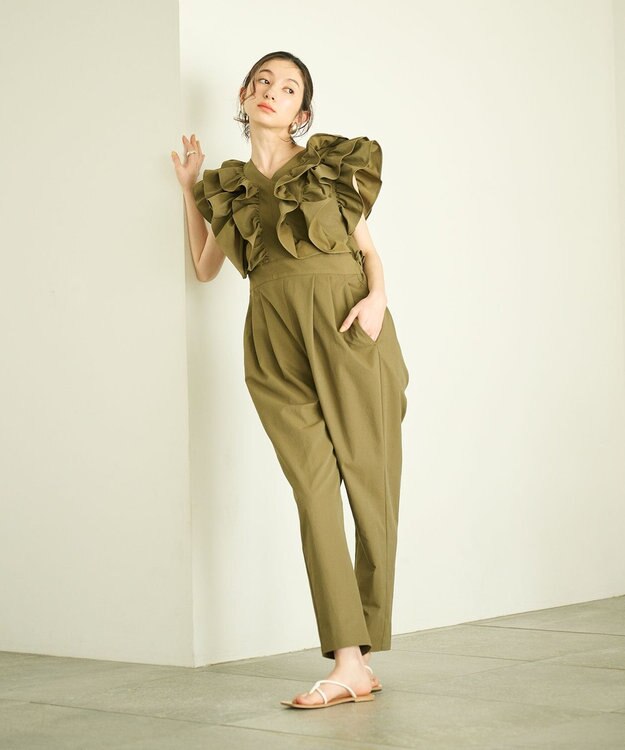 #Newans ラッフルフリルオールインワン カーキ