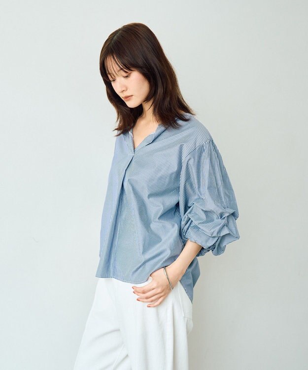 YECCA VECCA タックスリーブスキッパーブラウス Stripe Navy
