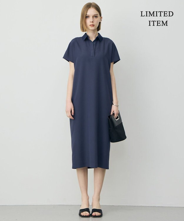 ICB 【先行予約・WEB限定】FluidBackSatin ニット衿シャツワンピース ダルブルー