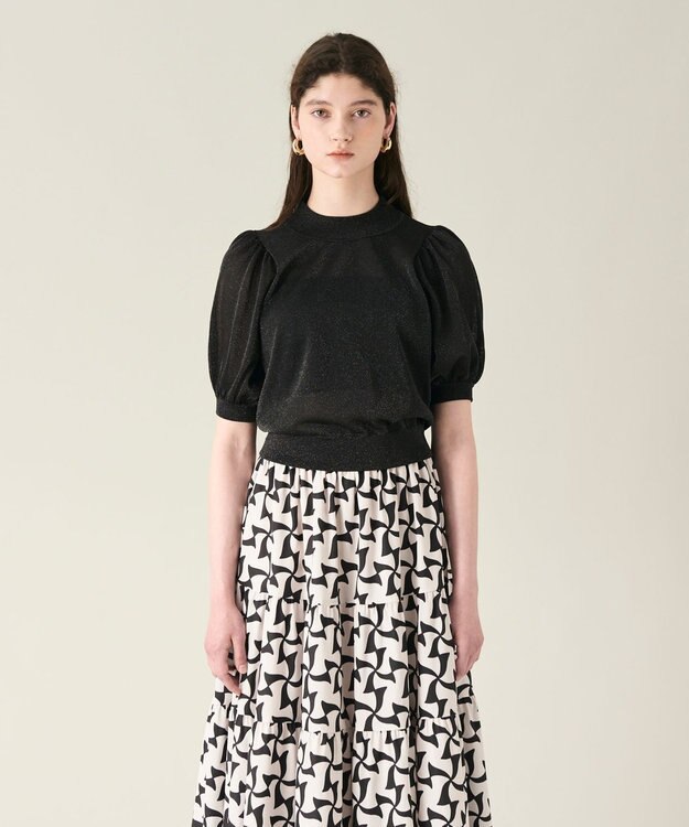 GRACE CONTINENTAL ラメシアーパフニットトップ ブラック