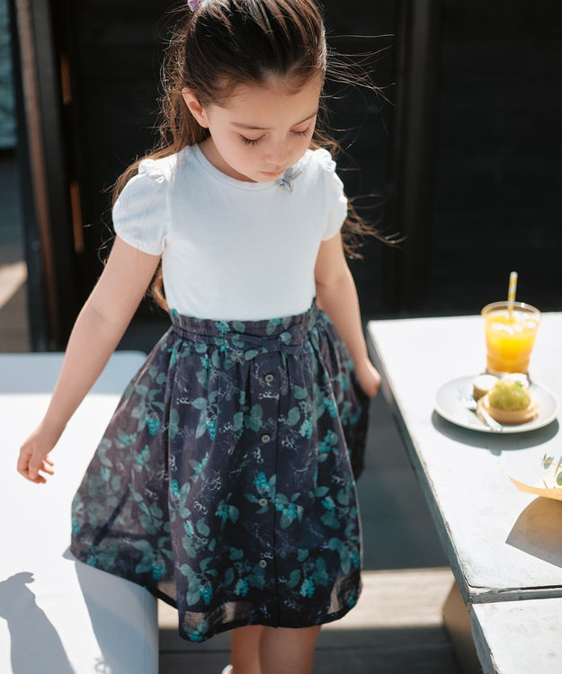 ANY KIDS ドッキング レトロ花柄 ワンピース ネイビー