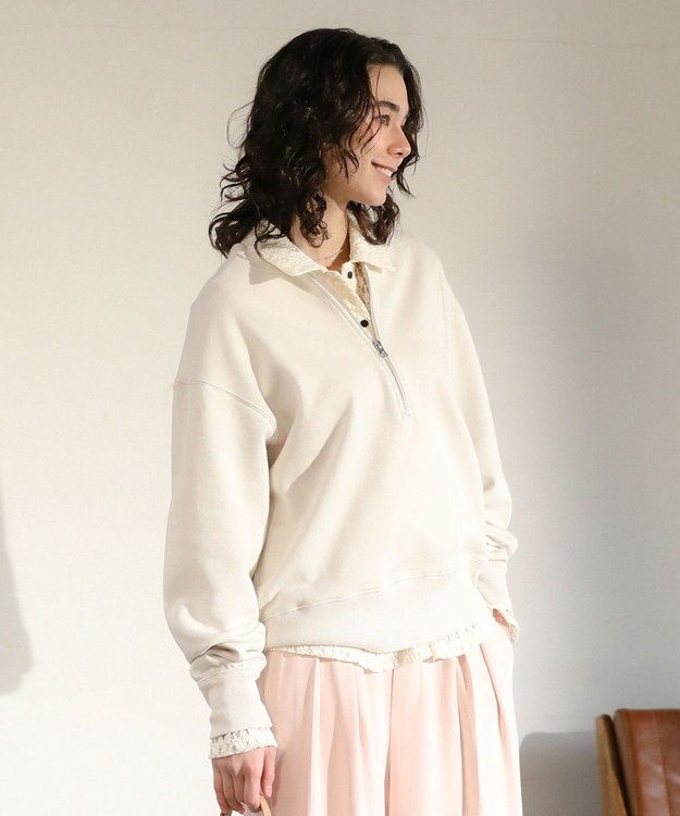 Green Parks ハーフＺｉｐ裏毛プルオーバー Ecru