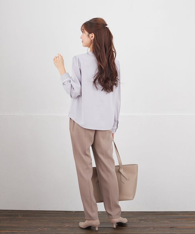 Tiaclasse L 【ブラウス&パンツ2点セット】サイドプリーツブラウス×テーパードパンツ セットアップ モカ