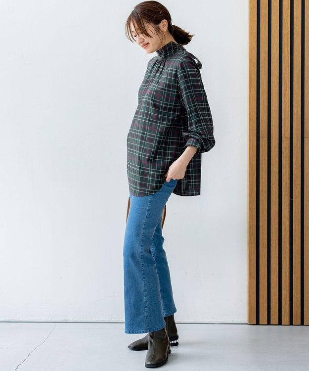 組曲 シアーツイルチェック ハイネックブラウス グリーン系9