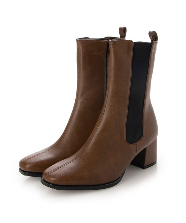 MODE ET JACOMO <carino>【レイン対応】フレアヒールサイドゴアブーツ ブラウン