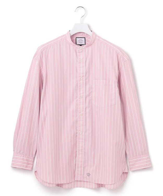J.PRESS YORK STREET 【UNISEX】タイプライターストライプ バンドカラーシャツ ピンク系1